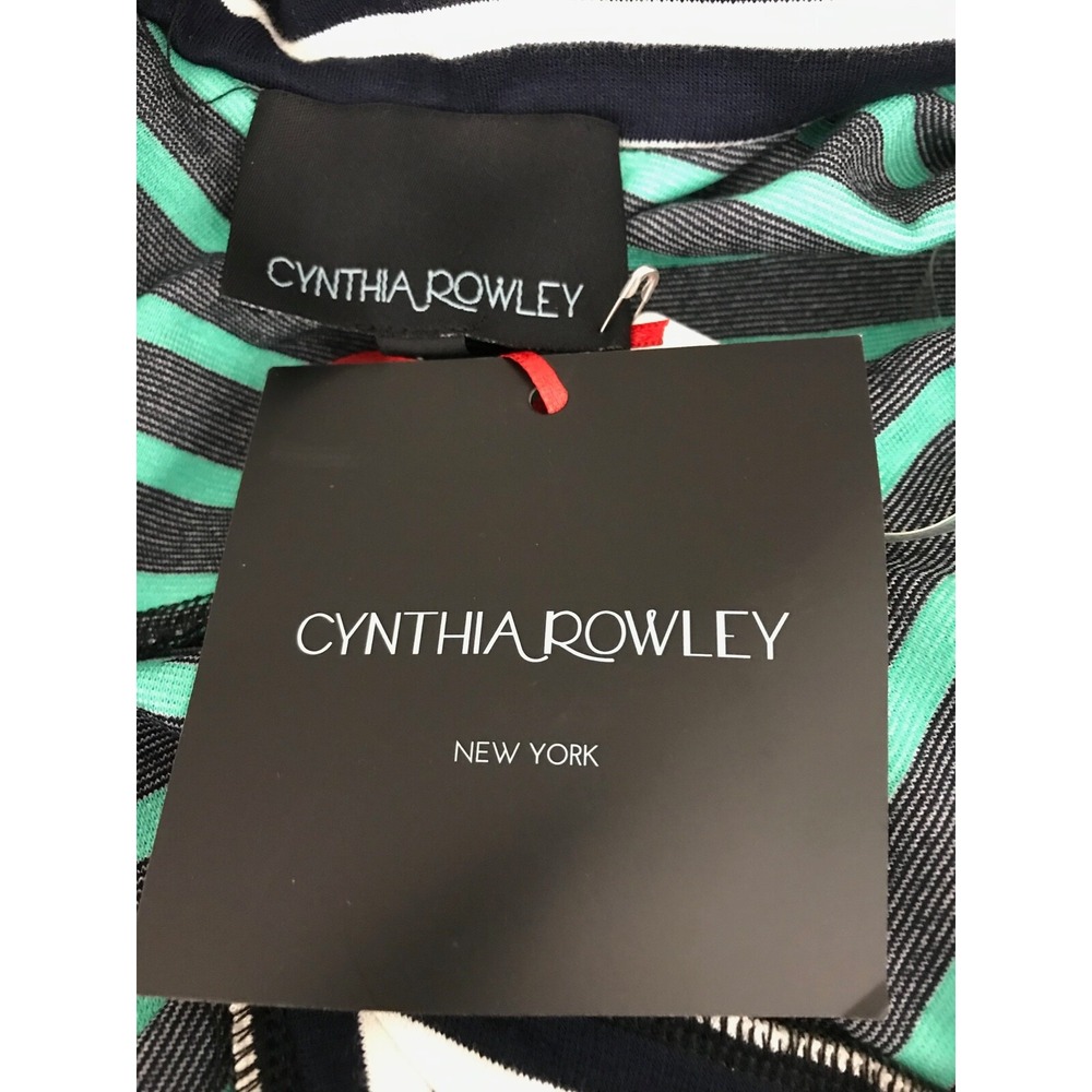 Cynthia Rowley 'Lisbon' Striped Halter Maxi Dress Sz L Green & Navy Rayon/Nylon - Picture 7 of 8
